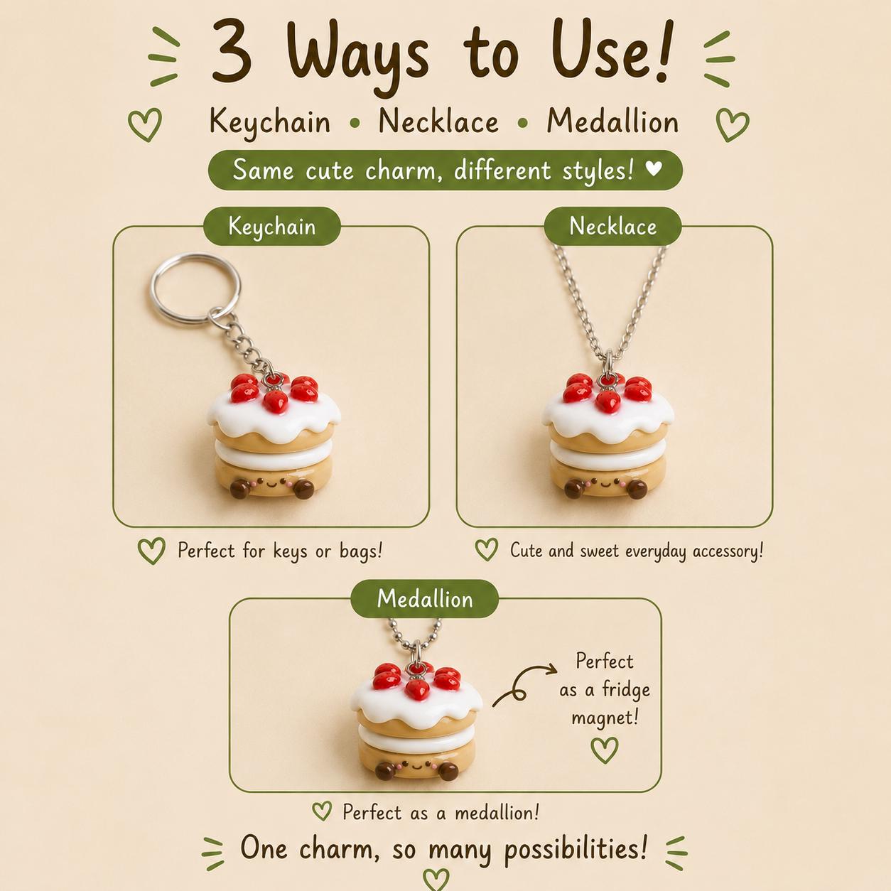 Handmade Polymer Clay Cake Charm, Keychain, Necklace, Fridge Magnet (4 cm)