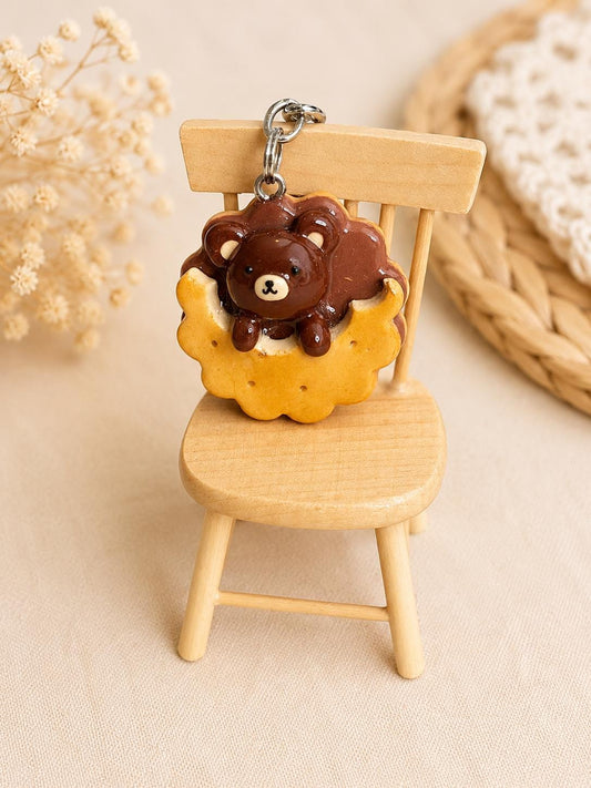 Bear Cookie Charm, Handmade Polymer Clay Keychain