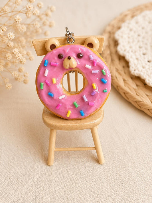 Bear Donut Polymer Clay Charm | Handmade Keychain