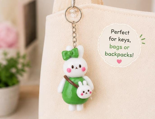 Handmade Polymer Clay Bunny Keychain: Kawaii Rabbit Accessory Bag Charm