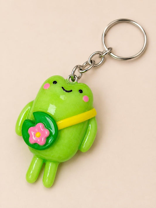Frog Keychain with Flower Bag, Kawaii Polymer Clay Frog Charm, Cute Bag Charm,