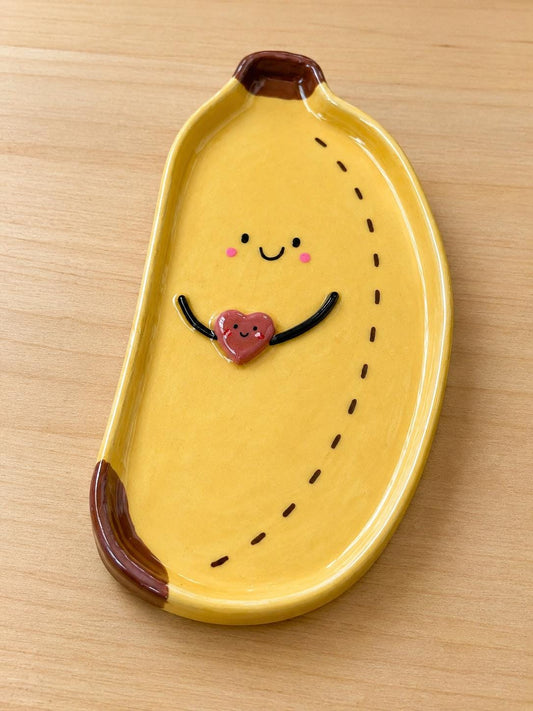 Banana Trinket Dish, Cute Kawaii Jewellery Tray, Polymer Clay Ring Dish، Handmade