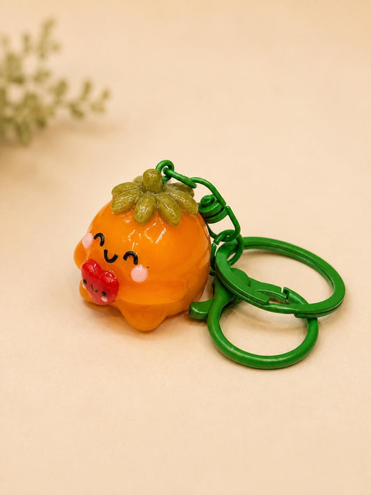 Orange Keychain, Kawaii Mandarin Charm, Cute Polymer Clay Fruit Keychain, Bag Charm, Backpack Accessory