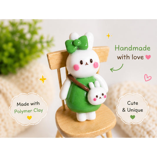 Handmade Polymer Clay Bunny Keychain: Kawaii Rabbit Accessory Bag Charm