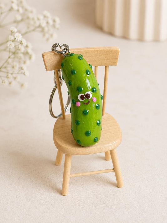 Handmade Polymer Clay Pickle Charm Keychain, Kawaii Bag Accessory