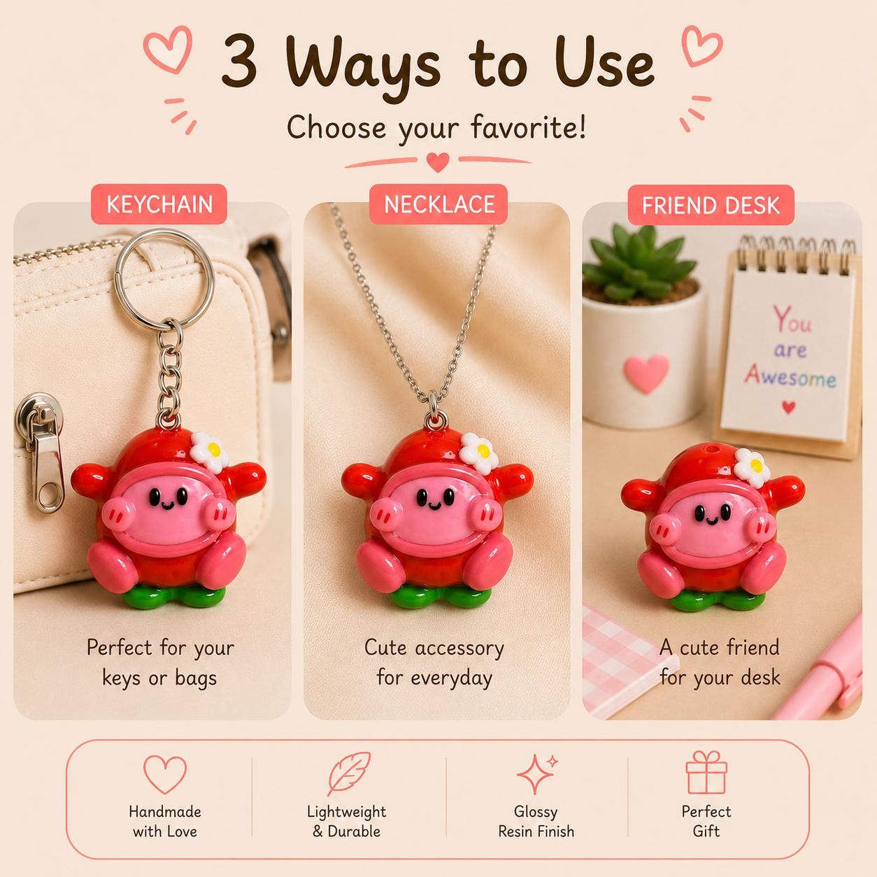 Kawaii Character Charm, Handmade Polymer Clay Keychain