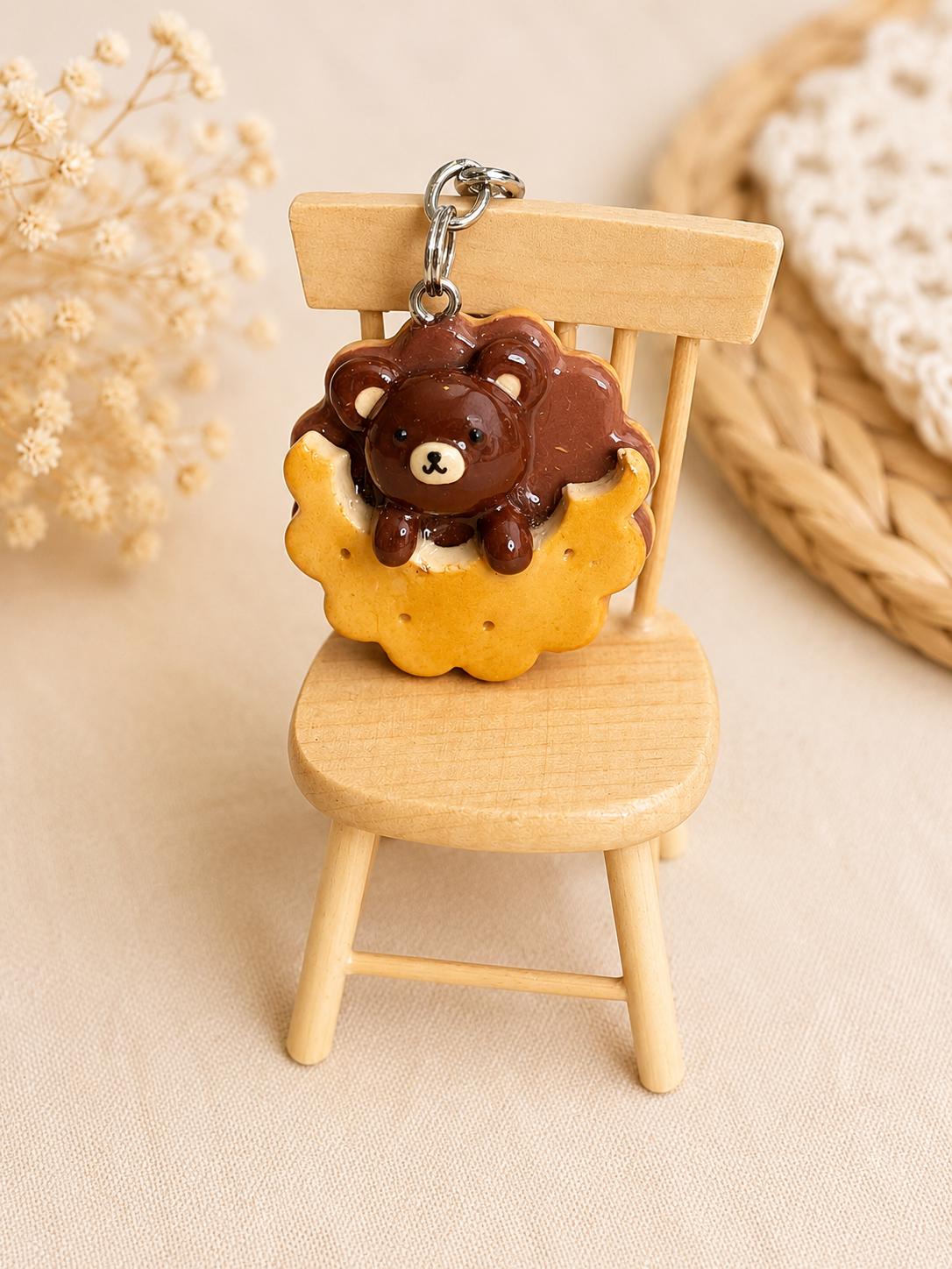 Bear Cookie Charm, Handmade Polymer Clay Keychain