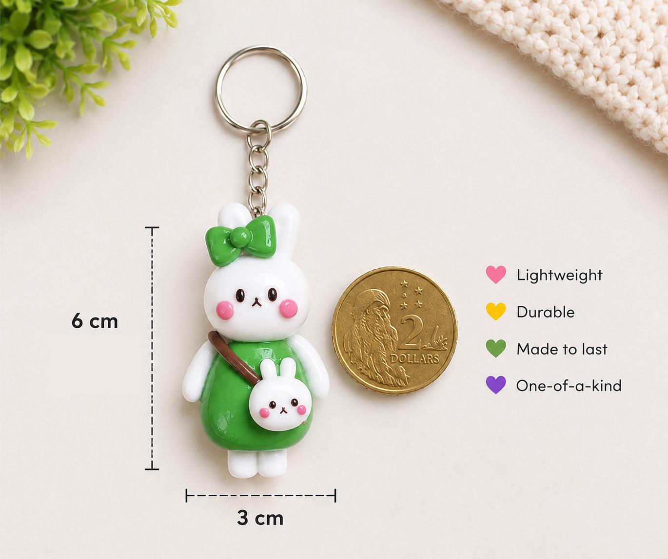 Handmade Polymer Clay Bunny Keychain: Kawaii Rabbit Accessory Bag Charm