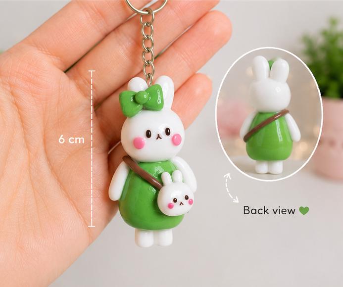 Handmade Polymer Clay Bunny Keychain: Kawaii Rabbit Accessory Bag Charm