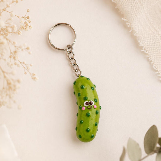 Handmade Polymer Clay Pickle Charm Keychain, Kawaii Bag Accessory
