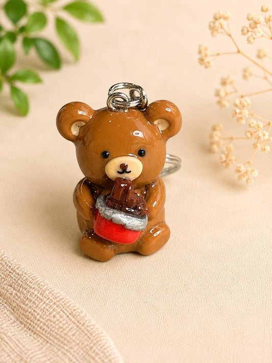 Teddy Bear Chocolate Charm, Handmade Polymer Clay Keychain
