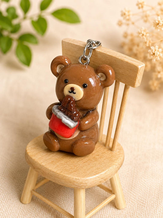 Teddy Bear Chocolate Charm, Handmade Polymer Clay Keychain