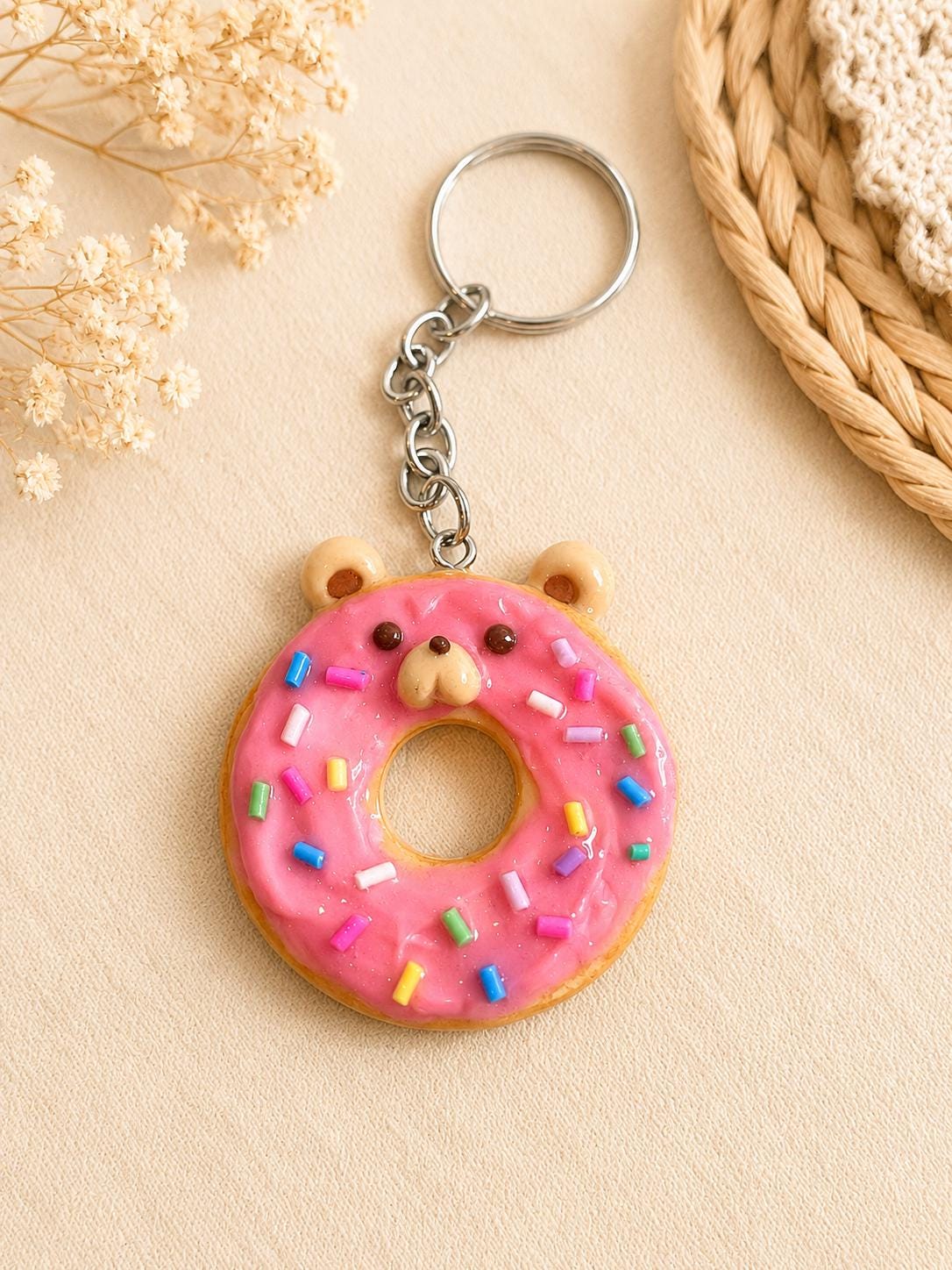 Bear Donut Polymer Clay Charm | Handmade Keychain