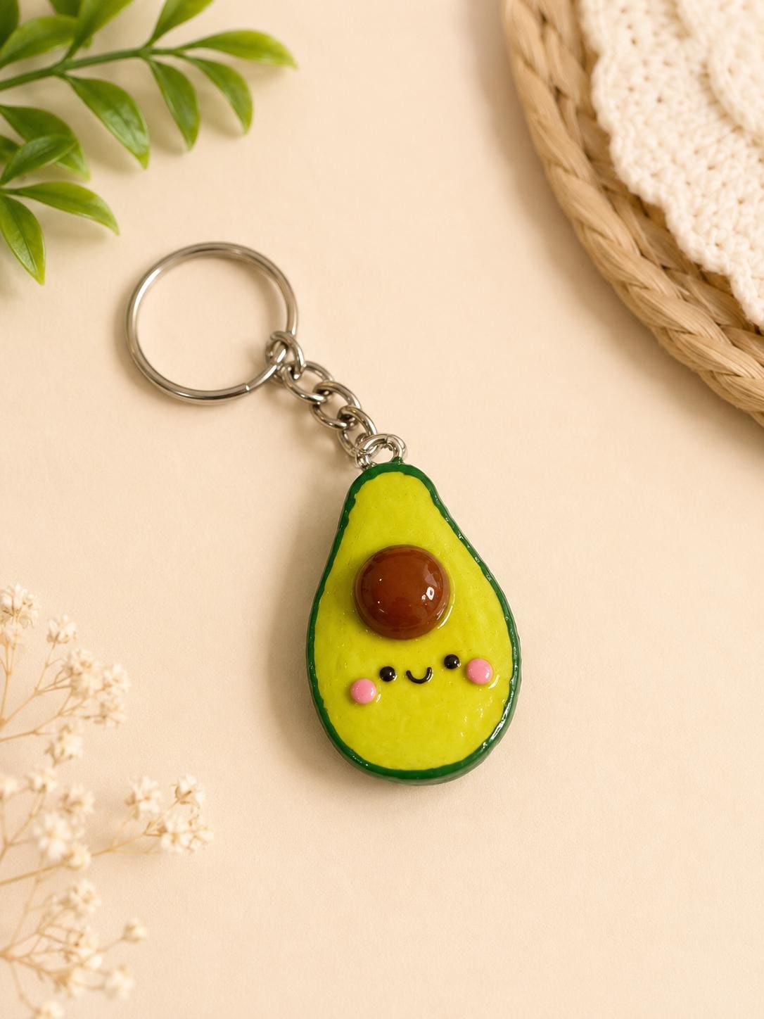 Avocado Polymer Clay Keychain | Kawaii Avocado Charm