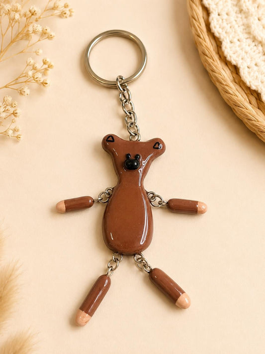 Mr Bean Teddy  Polymer Clay Keychain | Movable Bear Charm | Kawaii Bag Charm