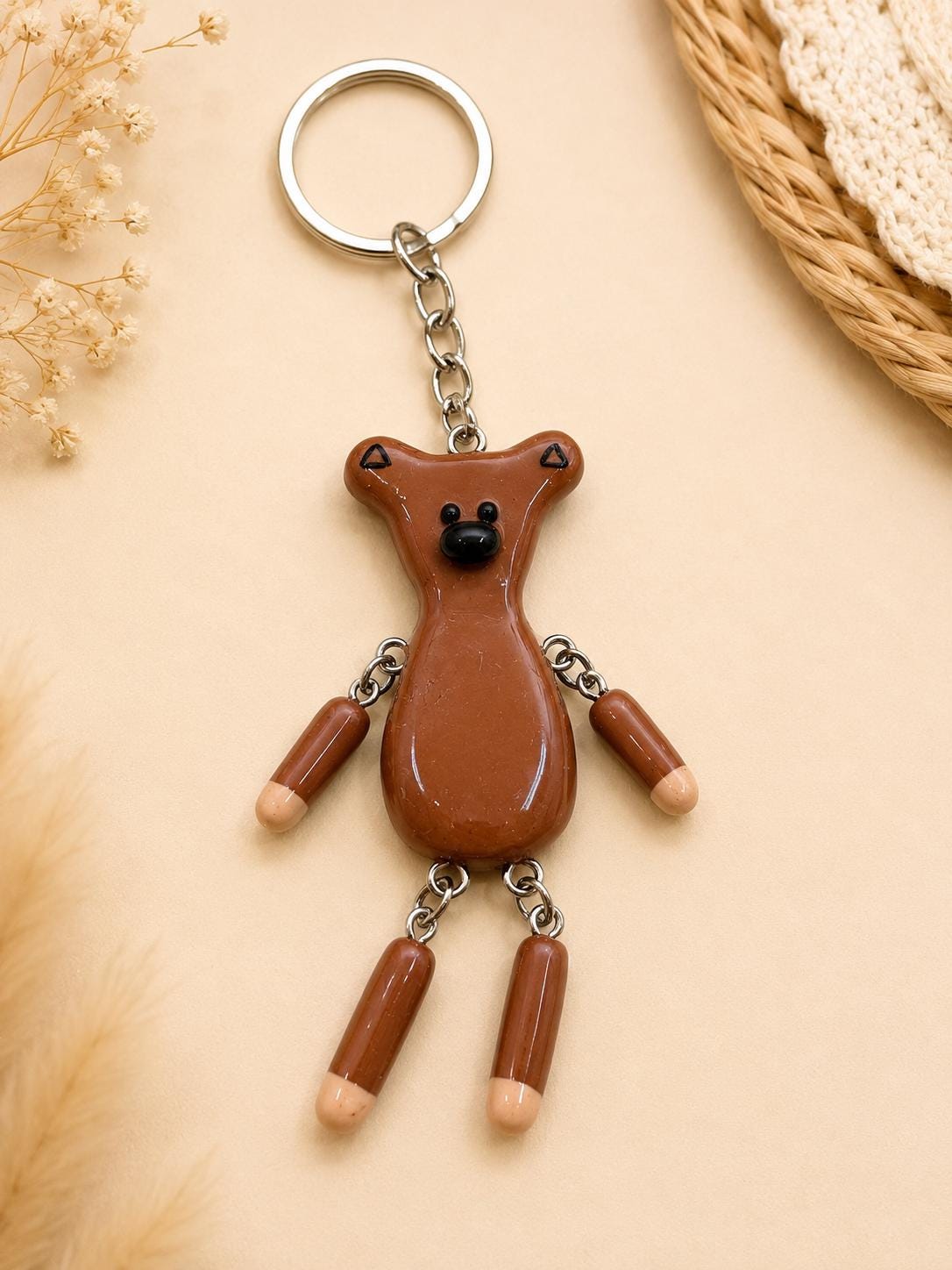 Mr Bean Teddy  Polymer Clay Keychain | Movable Bear Charm | Kawaii Bag Charm