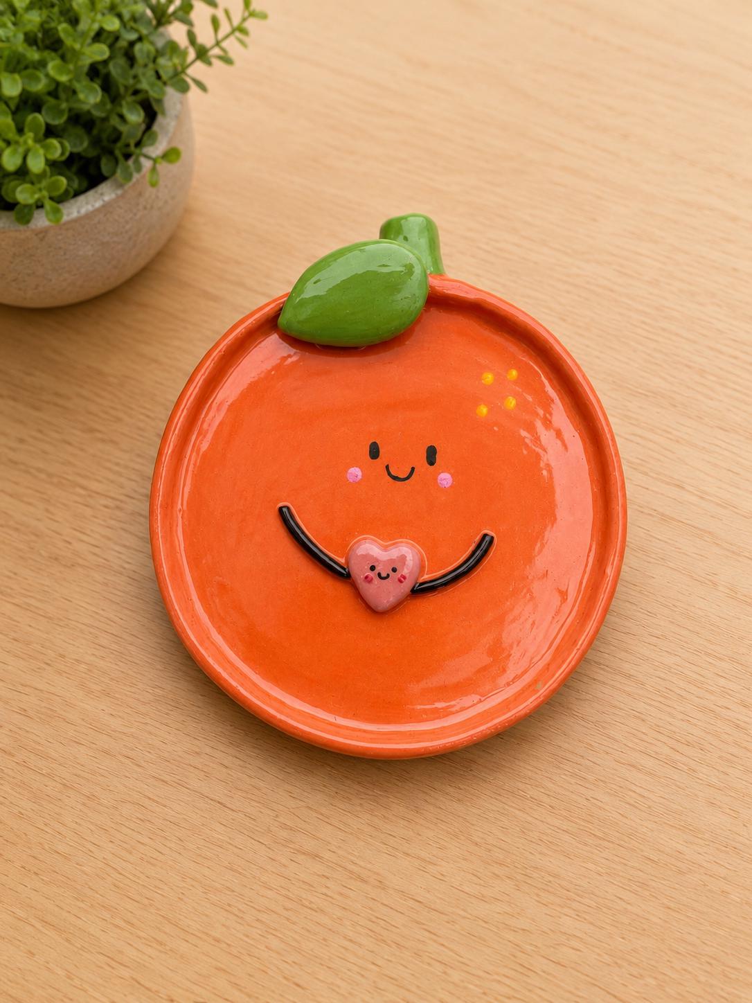 Orange Jewellery Dish, Cute Fruit Trinket Tray, Kawaii Ring Holder, Handmade