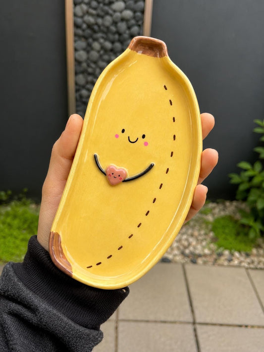 Banana Trinket Dish, Cute Kawaii Jewellery Tray, Polymer Clay Ring Dish، Handmade