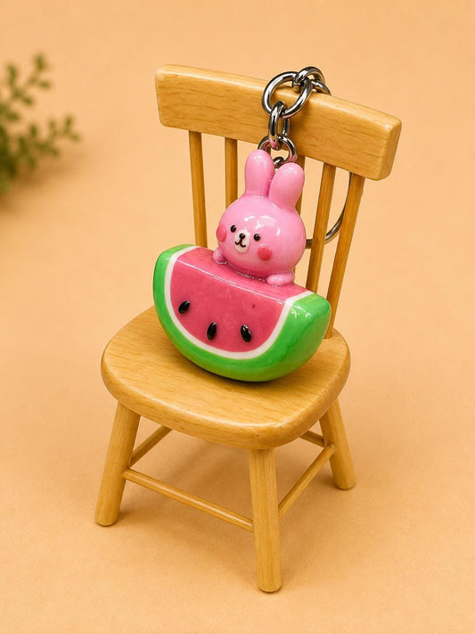 Bunny Keychain, Kawaii Polymer Clay Rabbit Charm, Cute Fruit Bag Charm,