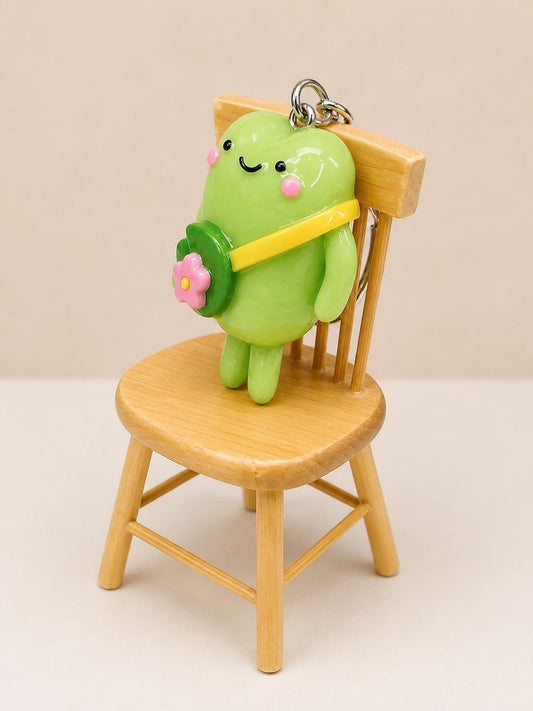 Frog Keychain with Flower Bag, Kawaii Polymer Clay Frog Charm, Cute Bag Charm,