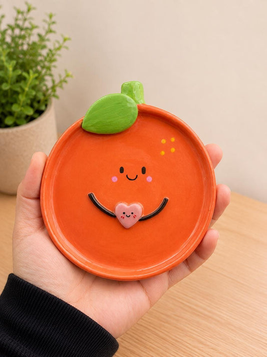 Orange Trinket Dish, Cute Fruit Ring Dish – handmade polymer clay gift by Lemonty Clay