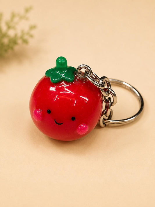 Tomato Keychain, Kawaii Veggie Bag Charm – view 2, handmade polymer clay gift by Lemonty Clay