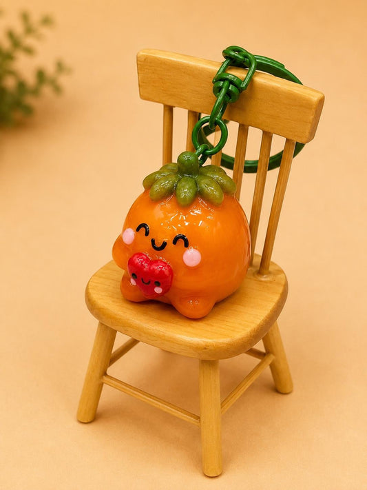 Orange Keychain, Kawaii Mandarin Charm, Cute Polymer Clay Fruit Keychain, Bag Charm, Backpack Accessory